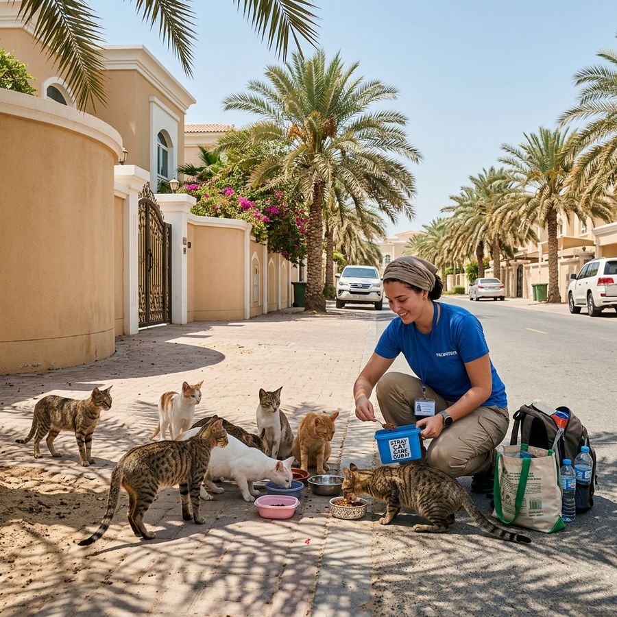 Volunteer Feeding Stray Cats